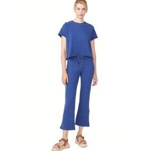 NWT MONROW Cotton Blue Hem Wide Leg Drawstring Lounge Sweatpants Size S